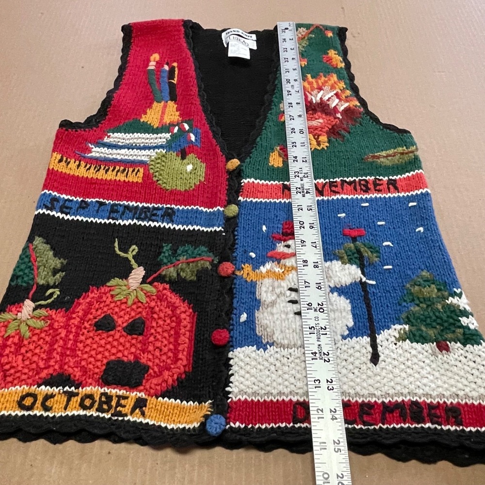 Vintage Erika Sweater Vest Women's Small Multicolor Holiday Hand Knit Ber Months - Picture 11 of 13